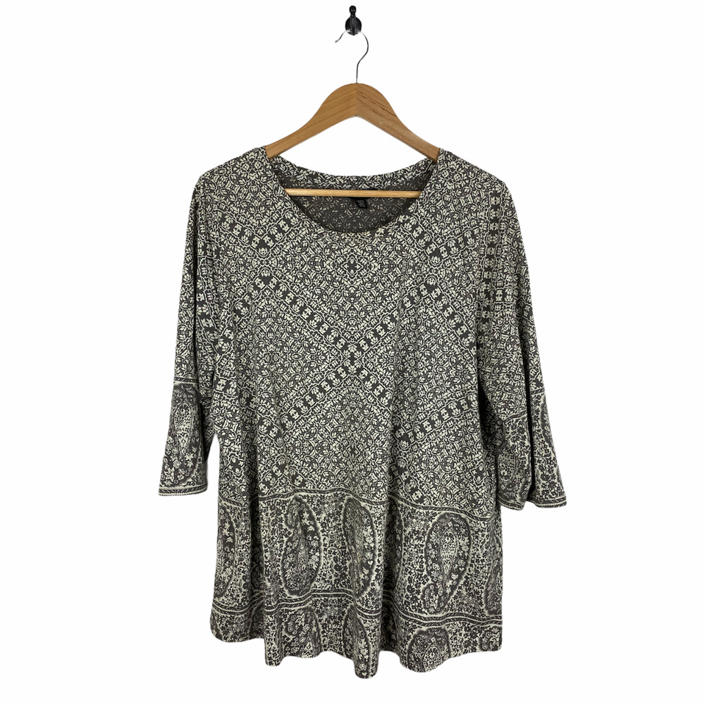Lucky Brand Gray White Pattern Blouse Size 1X